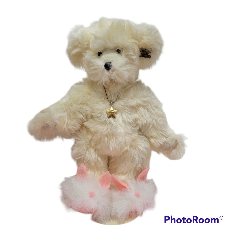 Annette Funicello Jointed White Teddy Bear Bunny Rabbit Slippers Heart Chain 13" - Picture 1 of 10
